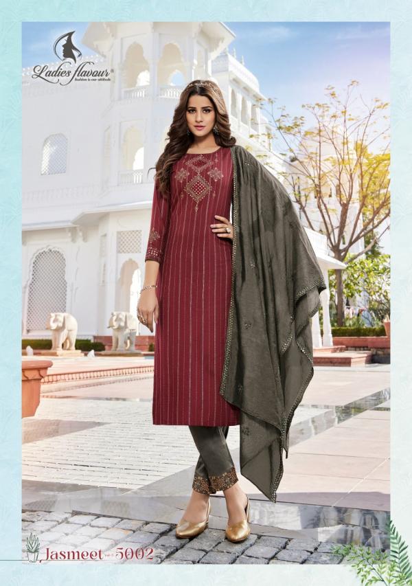 Ladies Flavour Jasmeet Vol 5 New Rayon Kurti With Bottom Dupatta Collection